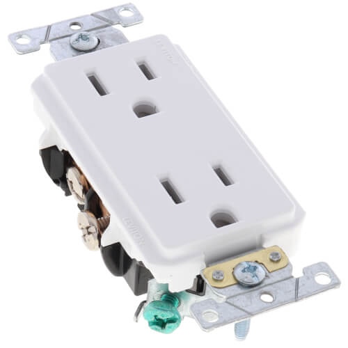 Main product image of 2 Pole Decora Plus Duplex Receptacle, Side Wired, 15A, NEMA 5-15R, White - (125V)