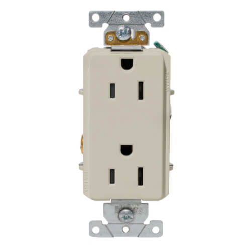 Main product image of Decora Plus Duplex Receptacle, Back/Side Wired, 15A, NEMA 5-15R, 2P, Light Almond (125V)