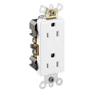 Main product image of Decora Plus Duplex Receptacle, Back/Side Wired, 15A, NEMA 5-15R, 2P, White (125V)