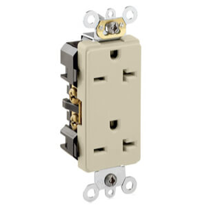 Main product image of Decora Plus Duplex Receptacle, Back/Side Wire, 20A, NEMA 6-20R, 2P, Ivory (250V)