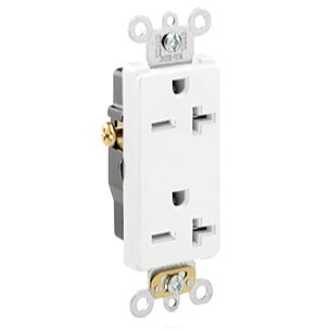 Main product image of Decora Plus Duplex Receptacle, Back/Side Wire, 20A, NEMA 6-20R, 2P, White (250V)