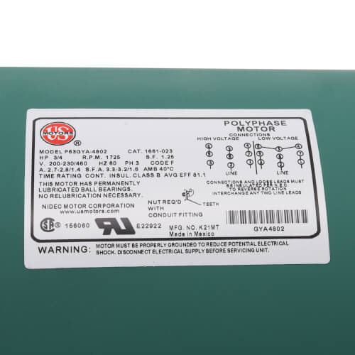 Main product image of 3-Phase Motor Assembly for 1600 Series, 3/4 HP (200-230/460V)