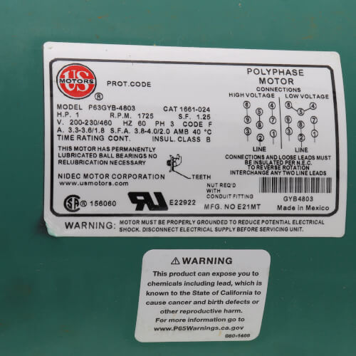 Main product image of 3-Phase Motor Assembly for 1600 Series, 1 HP (200-230/460V)