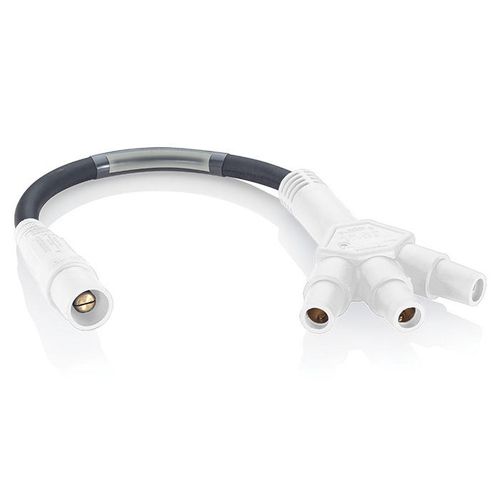 Main product image of 16 Series Cam-Type Taper Nose "Soft" 3-Fer, Male plug to Female/Female/Female Tri-tap, 24" Cable Length, 4/0, 400A Max (White)