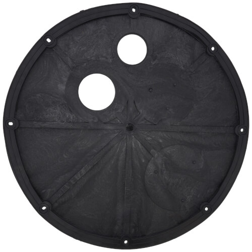 Main product image of Sump Basin Cover, 18" - One Piece Polyethylene Molded w/ 1-1/2" Discharge & Cord Grommet