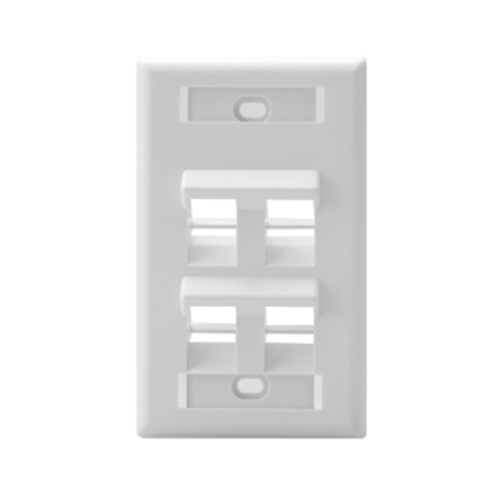Main product image of Angled Single-Gang Quickport, Wallplate w/ ID Windows, 4-port (White)