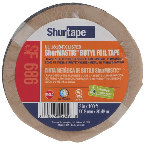 Main product image of SF 686 ShurMASTIC Silver Printed Indoor/Outdoor Roll Mastic Foil Tape (2" x 100')