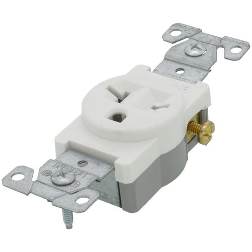 Main product image of Commercial Grade Single Receptacle, 20A, 2P, 3W, Side Wire, NEMA 5-20R - White (250V)