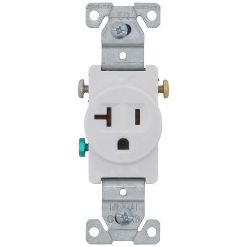 Main product image of Commercial Grade Single Receptacle, 20A, 2P, 3W, Side Wire, NEMA 5-20R - White (125V)