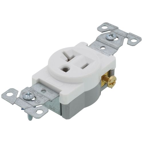 Main product image of Commercial Grade Single Receptacle, 20A, 2P, 3W, Side Wire, NEMA 5-20R - White (125V)