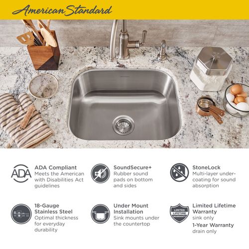 Main product image of Portsmouth 18" x 16" Stainless Steel Undermount 1-Bowl ADA Kitchen Sink (Stainless Steel)