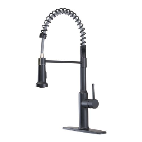 Main product image of Single Handle Kitchen Faucet w/ Exposed Spring (Matte Black), 19-401B