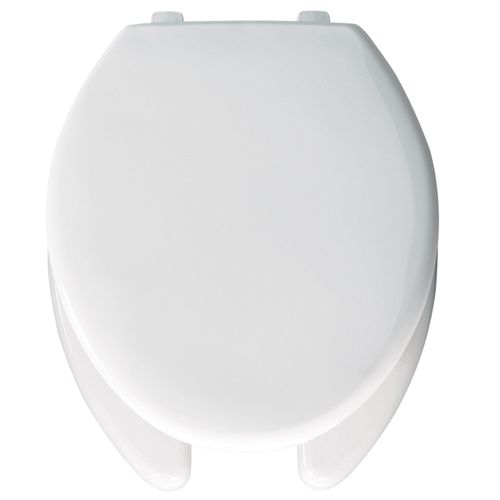 Main product image of Elongated Open Front Commercial Plastic Toilet Seat w/ Cover, Top-Tite Hinge (White)