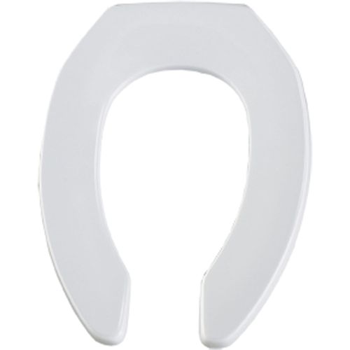 Main product image of Elongated Open Front Commercial Plastic Toilet Seat, No Cover, STA-TITE, Self-Sustaining Check Hinge, DuraGuard and Firepro (White)