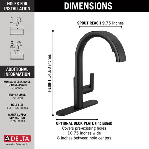 Main product image of Keele Single-handle Pull-down Kitchen Faucet (Matte Black), 19824LF-BL