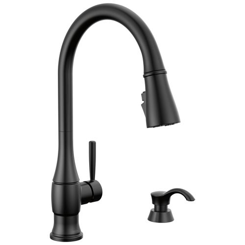 Main product image of Hazelwood 1 Handle Pull-down Kitchen Faucet w/ Soap Dispenser & Shieldspray (Matte Black), 19831Z-BLSD-DST