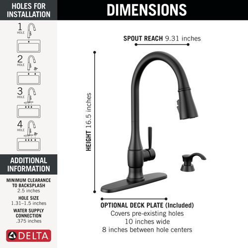 Main product image of Hazelwood 1 Handle Pull-down Kitchen Faucet w/ Soap Dispenser & Shieldspray (Matte Black), 19831Z-BLSD-DST