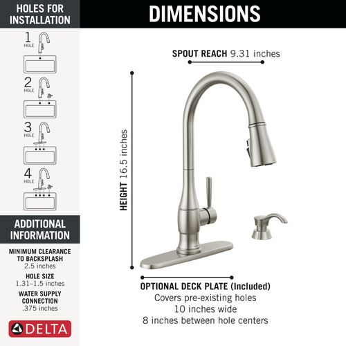 Main product image of Hazelwood 1 Handle Pull-down Kitchen Faucet, Soap Dispenser, Shieldspray (Spotshield Stainless), 19831Z-SPSD-DST