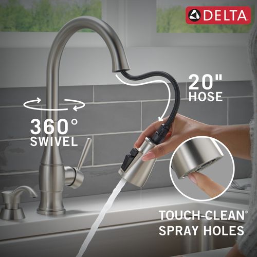 Main product image of Hazelwood 1 Handle Pull-down Kitchen Faucet, Soap Dispenser, Shieldspray (Spotshield Stainless), 19831Z-SPSD-DST