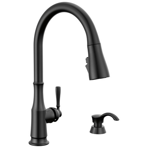 Main product image of Capertee 1 Handle Pull-down Kitchen Faucet w/ Soap Dispenser & Shieldspray (Matte Black), 19877Z-BLSD-DST
