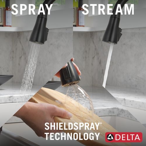Main product image of Capertee 1 Handle Pull-down Kitchen Faucet w/ Soap Dispenser & Shieldspray (Matte Black), 19877Z-BLSD-DST