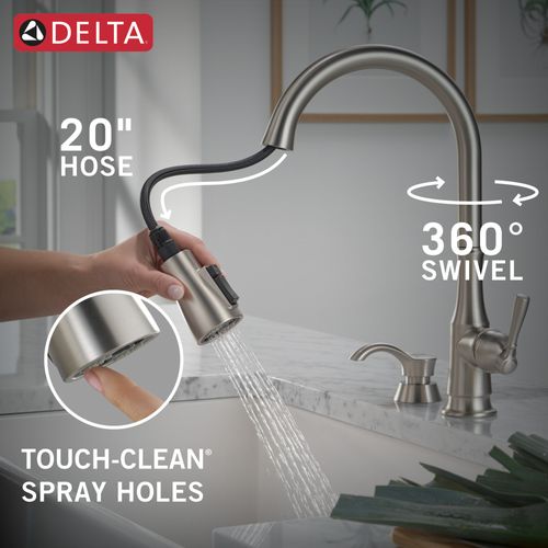 Main product image of Capertee 1 Handle Pull-down Kitchen Faucet w/ Soap Dispenser, Shieldspray (Spotshield Stainless), 19877Z-SPSD-DST