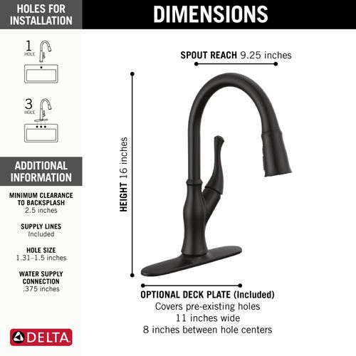 Main product image of Ophelia Single-handle Pull-down Kitchen Faucet (Matte Black), 19888Z-BL-DST