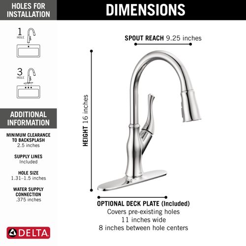Main product image of Single-handle Pull-down Kitchen Faucet (Chrome), 19888Z-DST