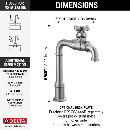 Main product image of Broderick True Bar Kitchen Faucet, 1.5 GPM (Arctic Stainless), 1990LFC-AR