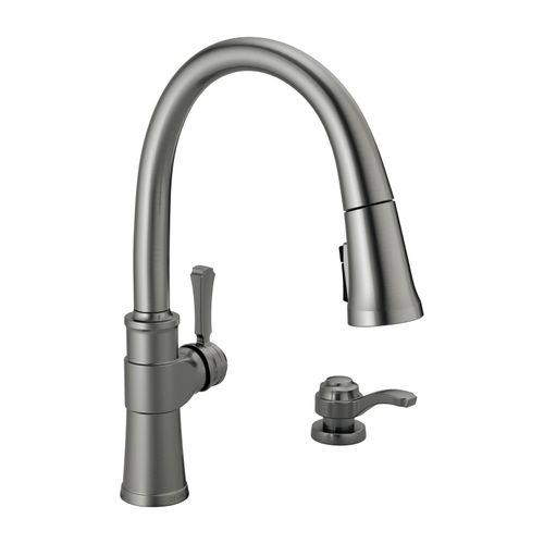 Main product image of 1 Handle Pull-down Kitchen Faucet w/ Soap Dispenser & Shieldspray (Black Stainless), 19964Z-KSSD-DST
