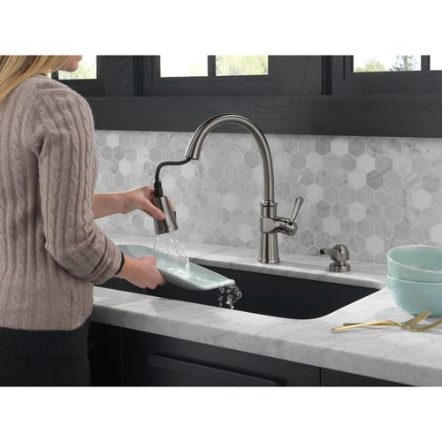 Main product image of 1 Handle Pull-down Kitchen Faucet w/ Soap Dispenser & Shieldspray (Black Stainless), 19964Z-KSSD-DST