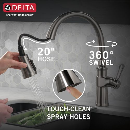 Main product image of 1 Handle Pull-down Kitchen Faucet w/ Soap Dispenser & Shieldspray (Black Stainless), 19964Z-KSSD-DST