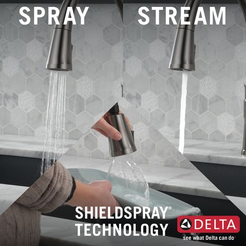 Main product image of 1 Handle Pull-down Kitchen Faucet w/ Soap Dispenser & Shieldspray (Black Stainless), 19964Z-KSSD-DST