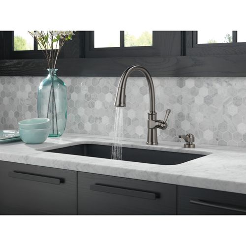 Main product image of 1 Handle Pull-down Kitchen Faucet w/ Soap Dispenser & Shieldspray (Black Stainless), 19964Z-KSSD-DST