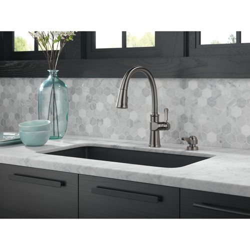 Main product image of 1 Handle Pull-down Kitchen Faucet w/ Soap Dispenser & Shieldspray (Black Stainless), 19964Z-KSSD-DST
