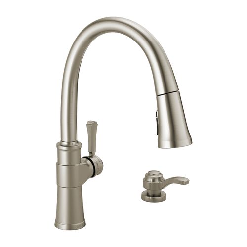 Main product image of Spargo 1 Handle Pull-down Kitchen Faucet w/ Soap Dispenser & Shieldspray (Spotshield Stainless), 19964Z-SPSD-DST