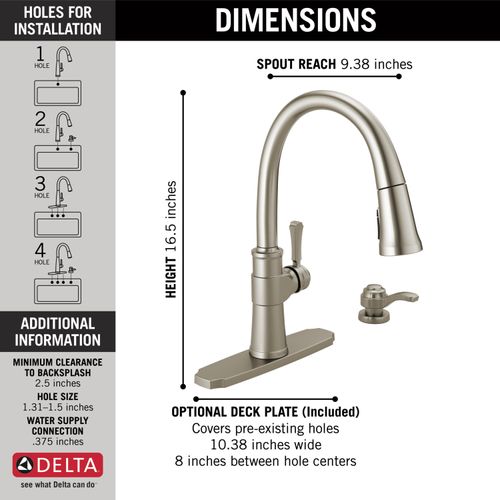 Main product image of Spargo 1 Handle Pull-down Kitchen Faucet w/ Soap Dispenser & Shieldspray (Spotshield Stainless), 19964Z-SPSD-DST