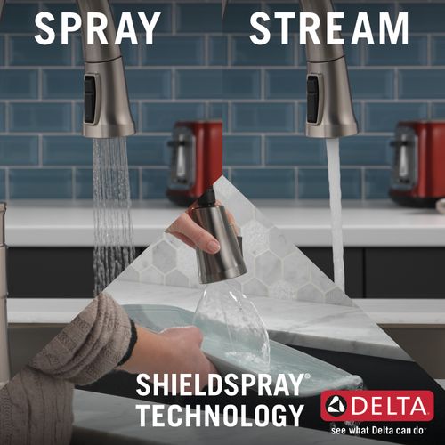 Main product image of Spargo 1 Handle Pull-down Kitchen Faucet w/ Soap Dispenser & Shieldspray (Spotshield Stainless), 19964Z-SPSD-DST