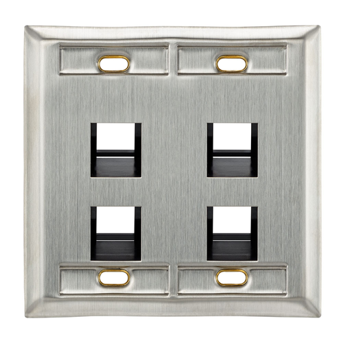 Main product image of Angled Stainless Steel Quickport, Wallplate, Dual-Gang, 4-port, w/ ID Windows