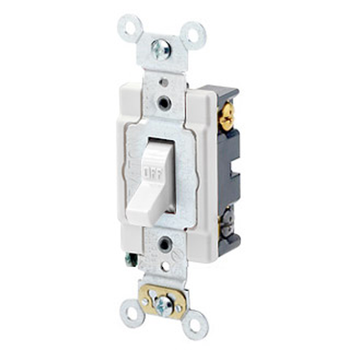 Main product image of 20A, 120/277V Toggle 4-way AC Quiet Switch, Heavy Duty Spec Grade, Grounding, Back & Side Wired (White)