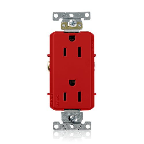 Main product image of Decora Plus Duplex Receptacle Outlet,  Smooth Face, 15A, 125V Back or Side Wire, NEMA 5-15R, 2-Pole, 3-Wire, Self-Grounding, Red