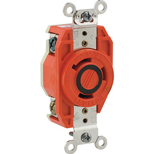 Main product image of 30A, 600V NEMA L9-30R, 2P, 3W, Flush Mtg Locking Receptacle, Isolated Ground, V-0-MAX (Orange)