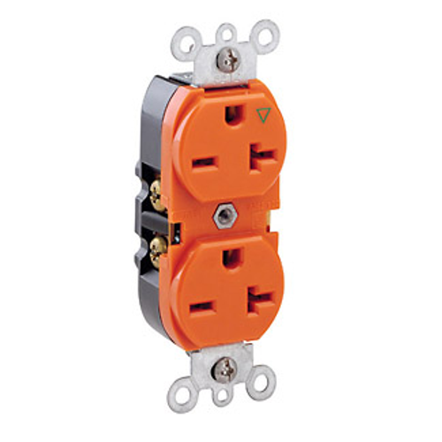 Main product image of Isolated Ground Duplex Receptacle Outlet,  Smooth Face, 20A, 250V Back or Side Wire, NEMA 6-20R, 2-Pole, 3-Wire, Self-Grounding (Orange)