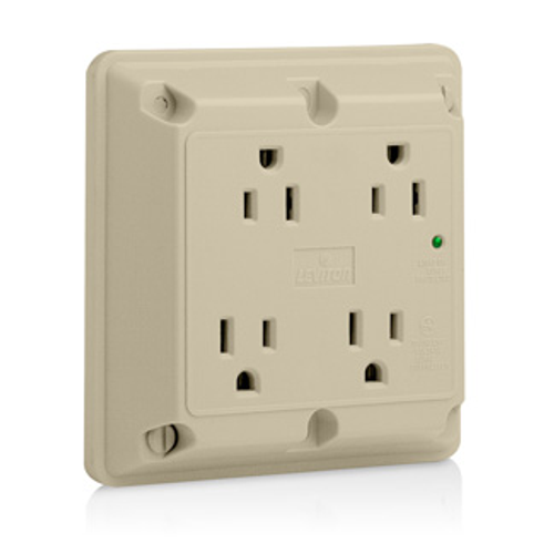 Main product image of 4-in-1 SuRGe Protective Quadruplex Receptacle Outlet,  15A, 125V Side Wire, NEMA 5-15R, 2-Pole, 3-Wire (Ivory)