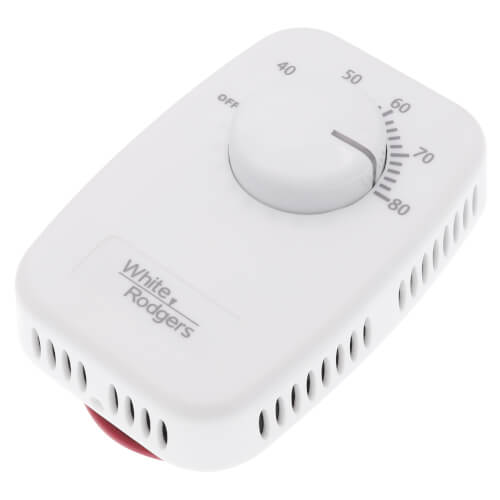 Main product image of Line Voltage Mechanical Bimetal, DPST Open on Rise, No Thermometer, Wallplate Included, w/ OFF Position (White)