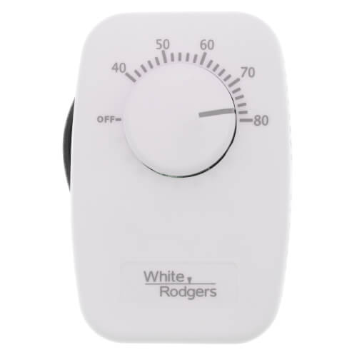 Main product image of Line Voltage Mechanical Bimetal, DPST Open on Rise, No Thermometer, Wallplate Included, w/ OFF Position (White)