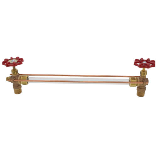 Main product image of 1/2" NPT Rough Bronze Water Gauge w/ Automatic Ball Checks, Aluminum Wheel (5/8" OD x 12" Length)