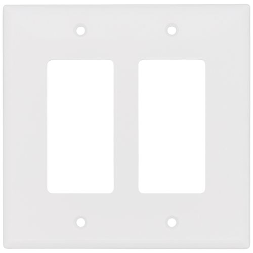 Main product image of 2-Gang Decorator & GFCI Wall Plate, Mid-Size, Thermoset - White