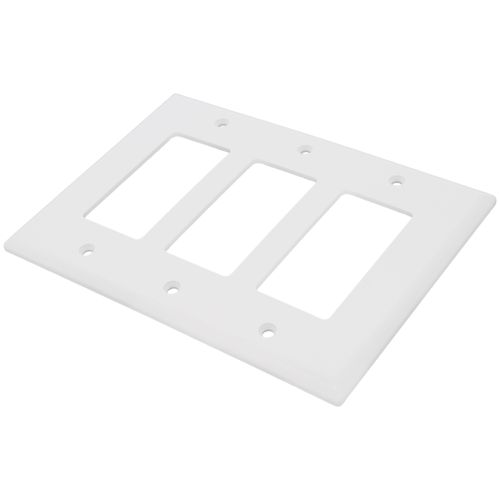 Main product image of 3-Gang Decorator & GFCI Wall Plate, Mid-Size, Thermoset - White