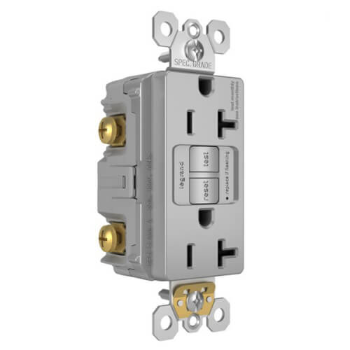 Radiant Spec-Grade Tamper-Resistant Self-Test Duplex GFCI Receptacle, NEMA 5-20R - Gray (20A)